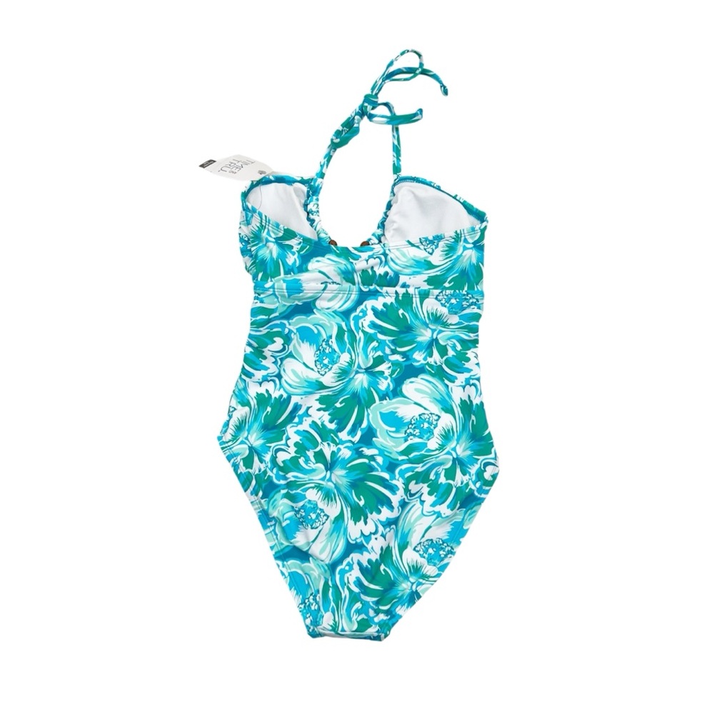 Time and Tru Floral High Leg One Piece Swimsuit Halter Neck Tie Size Small - Picture 3 of 7